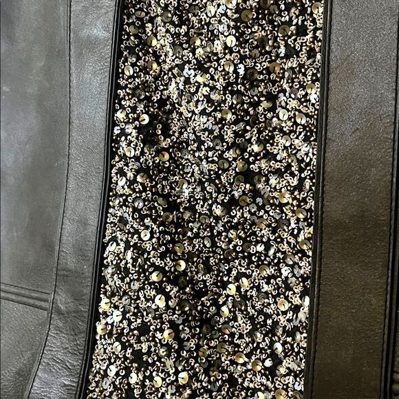 Large Allsaints Co LTD Leather tote Bag Olive with Sequin Panel 2 handles zip - Picture 3 of 12